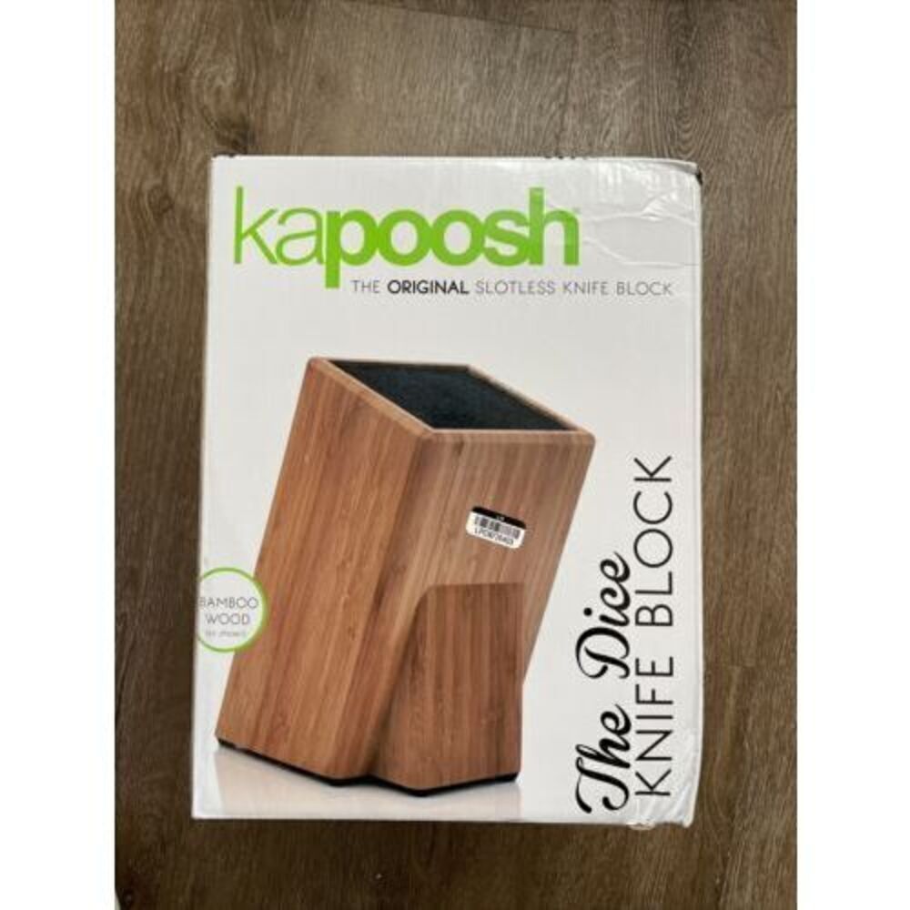 Kapoosh The Dice Bamboo Wood Slotless Knife Block  NEW in Box